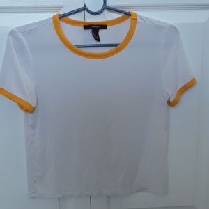 white and yellow cropped tee